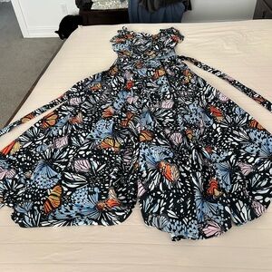 Aqua Black Maxi Dress with Colorful Butterfly Print